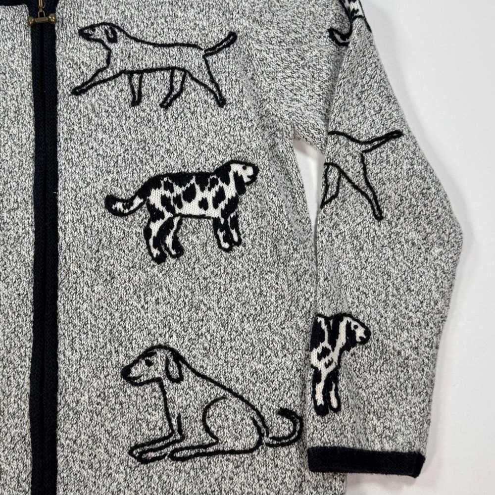 Christopher & Banks Dog Embroidered Zip Cardigan Grey Marled Knit Bone Pull L - Picture 5 of 10